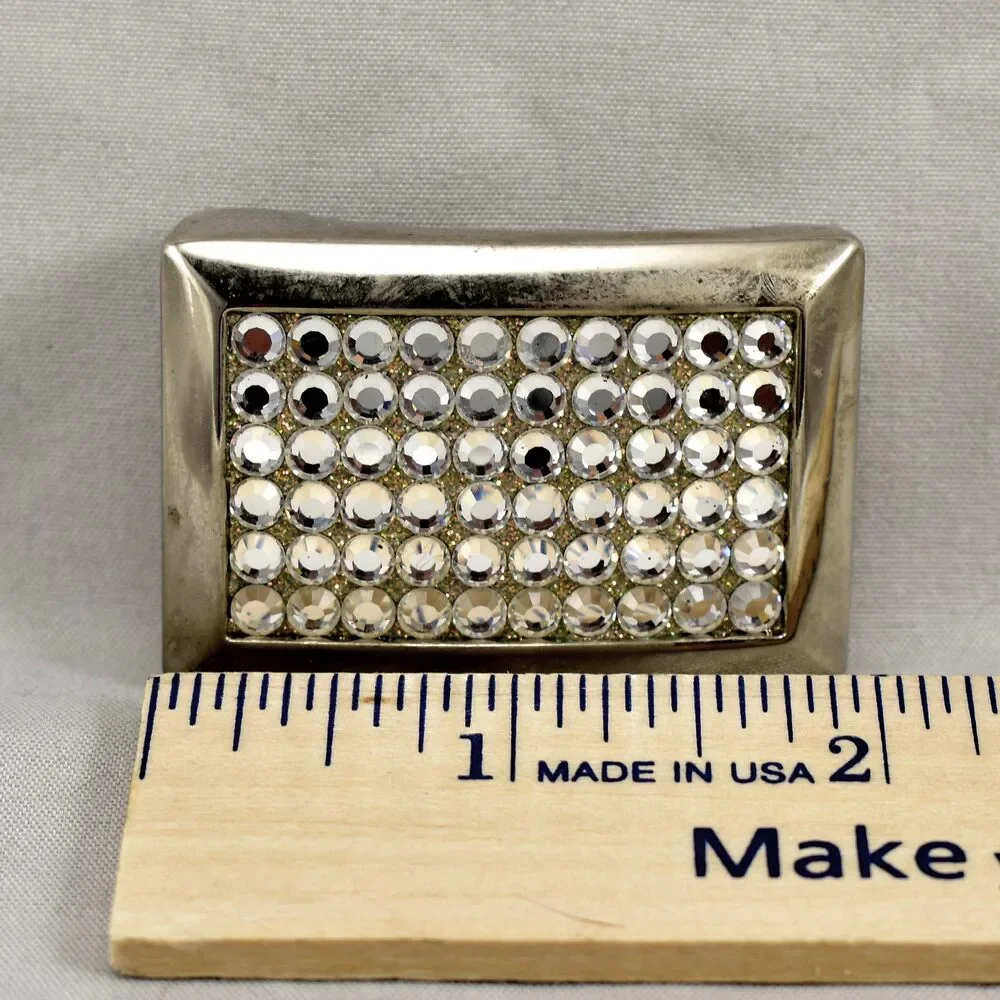 Vintage‎ Belt Buckle Small Women's Unisex Clear Rhinestones Sparkling Shiny Gift